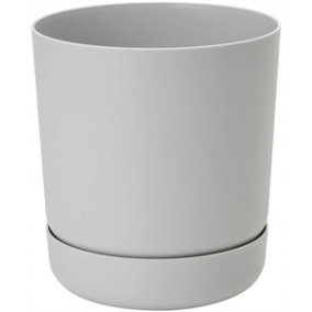 Plant Pot with Saucer Flowerpot Round Plastic Modern Decorative 6 Pastel Colours Platinum 20cm