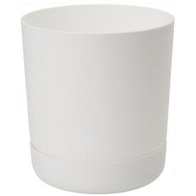 Plant Pot with Saucer Flowerpot Round Plastic Modern Decorative 6 Pastel Colours White 17cm