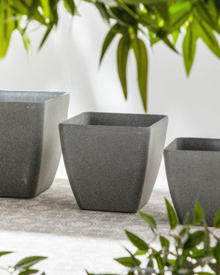 Plant Pot ZELI Stone 42 cm Dark Grey