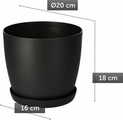 Plant Pots Flower Planter 6 Colours 8 sizes Matt Plastic Pot + Saucer Tray Deco Black 20cm
