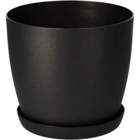 Plant Pots Flower Planter 6 Colours 8 sizes Matt Plastic Pot + Saucer Tray Deco Graphite Black Matt  14cm