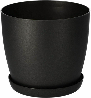 Plant Pots Flower Planter 6 Colours 8 sizes Matt Plastic Pot + Saucer Tray Deco Graphite Black Matt  18cm