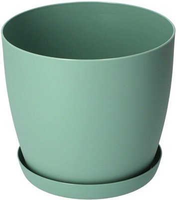 Plant Pots Flower Planter 6 Colours 8 sizes Matt Plastic Pot + Saucer Tray Deco Green 20cm