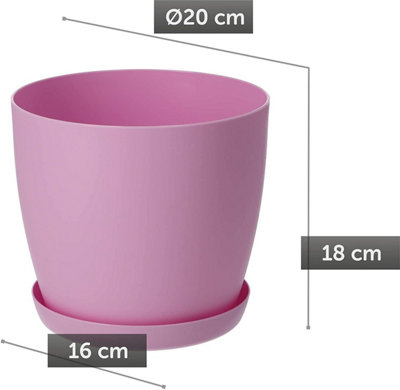 Plant Pots Flower Planter 6 Colours 8 sizes Matt Plastic Pot + Saucer Tray Deco Pink 20cm