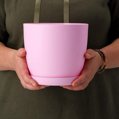 Plant Pots Flower Planter 6 Colours 8 sizes Matt Plastic Pot + Saucer Tray Deco Pink 20cm - 5