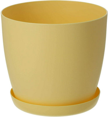 Plant Pots Flower Planter 6 Colours 8 sizes Matt Plastic Pot + Saucer Tray Deco Yellow 14cm