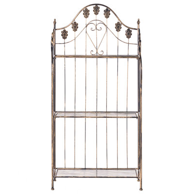 Plant Shelf Black Metal, Freestanding and Foldable, Distressed Finish, 59 x 30 x 123 cm