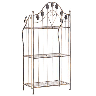 Plant Shelf Black Metal, Freestanding and Foldable, Distressed Finish, 59 x 30 x 123 cm