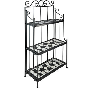 Plant Stand - 3 levels, mosaic design  - black/white