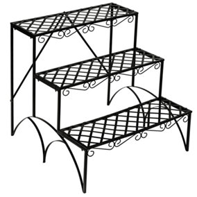 Plant Stand - 3 levels, stabilising back struts, 60 x 60 x 60 cm - black