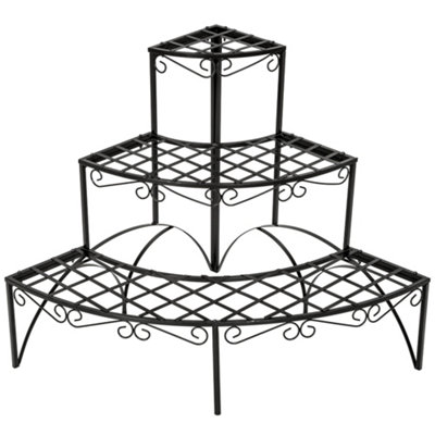 Plant Stand- 3 tiers, corner, fan-shaped design, 60 x 60 x 60 cm - black