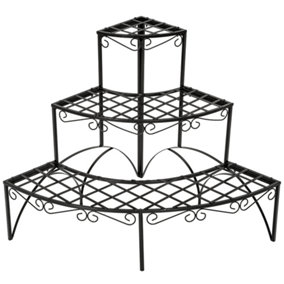 Plant Stand- 3 tiers, corner, fan-shaped design, 60 x 60 x 60 cm - black