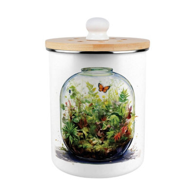 Plant Terrarium Food Waste Caddy - Enamel 2L Kitchen Compost Bin