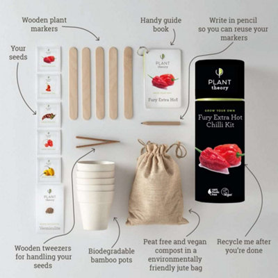 Plant Theory Grow Your Own Kitchen Garden Trio Kit Gift Set - Extra Hot Chilli Kit , Pizza Garden Kit & Microgreens Kit