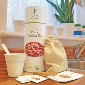 Plant Theory Grow Your Own Pizza Kit- Tomato, Cayenne Chilli, Oregano, Rocket, Red Onion- Vegan Compost & 100% Plastic Free