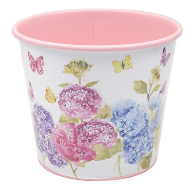 Planter Metal Round 1.1L Large Flower Plant Pot Garden Butterfly Blossom Floral