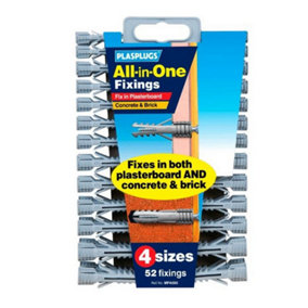 Plasplugs All In One Better Value Fixings (Pack Of 52) Grey (Pack Of 52)
