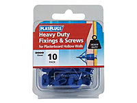Plasplugs HWHS010 HWHS010 Heavy-Duty Plasterboard Fixings & Screws Pack of 10 PLAHWHS010