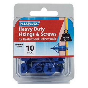 Plasplugs Plasterboard Fixings & Screws (Pack of 10) Blue (Pack of 10)