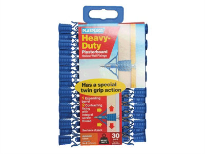 Plasplugs SHCF553CC HCF 553 Heavy-Duty Plasterboard Fixings Pack of 30 PLASHCF553