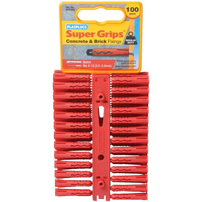 Plasplugs Supergrip Fixings (Pack of 100) Red (3.5mm - 5.5mm)