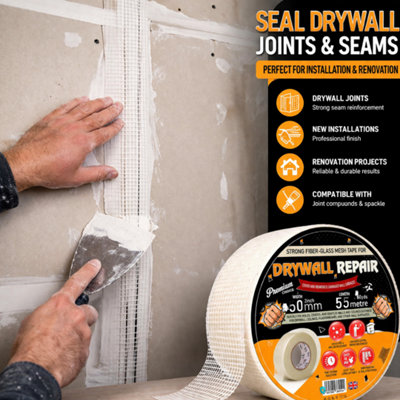 Plasterboard drywall mesh tape 50mm x 55m self adhesive scrim tape for ...