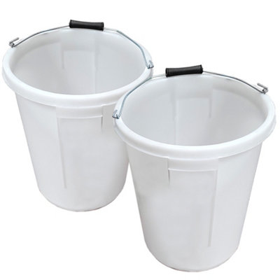 Set Of 2-25Litre White Bucket Fermentation Chemicals Brew Buckets Storage Container Tubs Cleaning Bucket Paint Pail Plasterers Bucket -Home Garden ( Bucket With Depth Gauge & Metal Handle