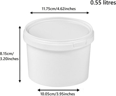 Plastic Buckets Tubs White Transparent Tamper Evident Lids  10 buckets 0.55L