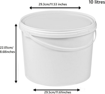 Plastic Buckets Tubs White Transparent Tamper Evident Lids  100 buckets 10L