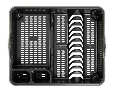 Plastic Dish Drying Rack, Black Kitchen Sink Drainer with Cutlery Holder
