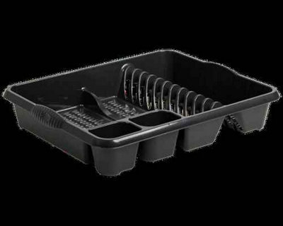 Plastic Dish Drying Rack, Black Kitchen Sink Drainer with Cutlery Holder