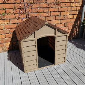 Plastic Dog Kennel House in Brown Garden Patio 71cm x 71cm x 68cm