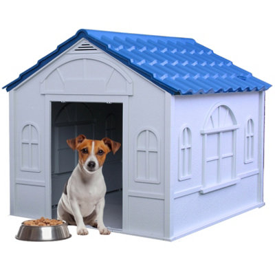 Plastic Dog Kennel Outdoor for Dogs 82 x 99 x 99 cm Waterproof Weather Resistant Dog House with Air Vents Easy Assembly DIY at B Q