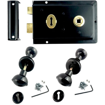 Plastic Door Knob Handle Rim Lock Set 50mm Brown Black for Doors ...