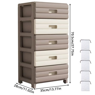 Plastic Drawer Storage Organizer Unit - 5 Tier, Freestanding with Mesh ...
