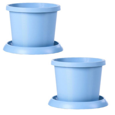 Plastic Flowerpot with Saucer Mayan Blue x 2