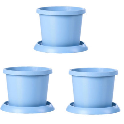 Plastic Flowerpot with Saucer Mayan Blue x 3