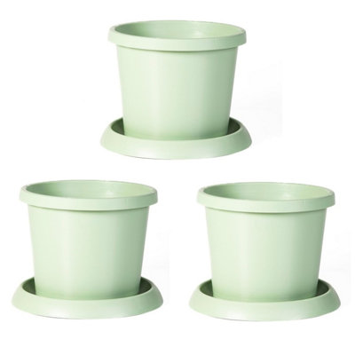 Plastic Flowerpot with Saucer Pistachio Green x 3