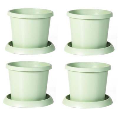 Plastic Flowerpot with Saucer Pistachio Green x 4