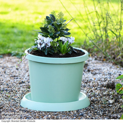 Plastic Flowerpot with Saucer Pistachio Green