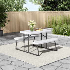 Plastic Folding Garden Camping Picnic Rectangular Table and 2 Bench Set Dining Table Bench Set for Kids