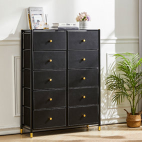 Plastic Freestanding Storage Cabinet with 10 Drawers, Black, 119cm (H)