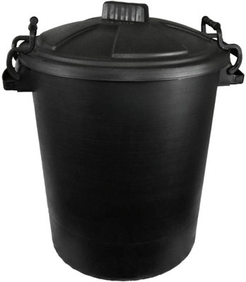 Set Of 2 Large 110L Black Plastic Dustbins With Clip-On Locking Lids - Heavy Duty Garden & Storage Bins For Rubbish, Feed, UK Made
