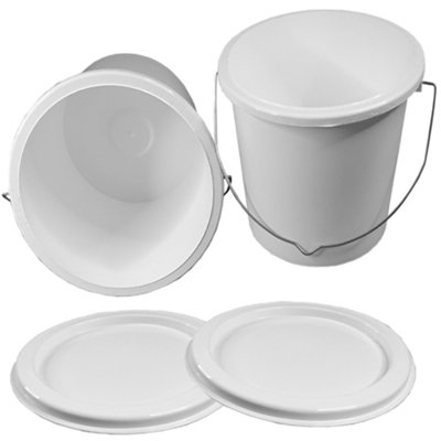 Plastic Paint Kettle Container with Metal Handle and Lid Empty Pots for Paint or Paste 2.5 Litre - 5 Pack