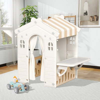Plastic Playhouse for Kids Garden Pretend Play Games with Curtain Suitable for ages 2 to 4