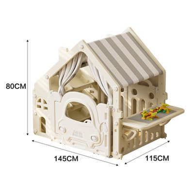 Plastic Playhouse for Kids Outdoor Garden Pretend Play Games with Built In Storage Rack and Building Block Table