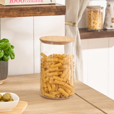 Plastic Round Storage Container With Bamboo Lid - Tall