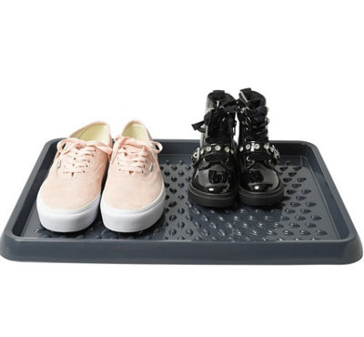 Plastic Shoe Plant Tray Dry Pad Wellies Boots Door Utility Mat Easy Clean Black Small