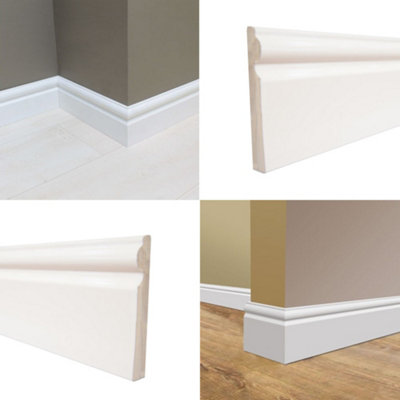 Plastic Skirting Board - Ogee Torus Architrave Trim (L)2m (W)95mm (T)12mm, Pack of 5