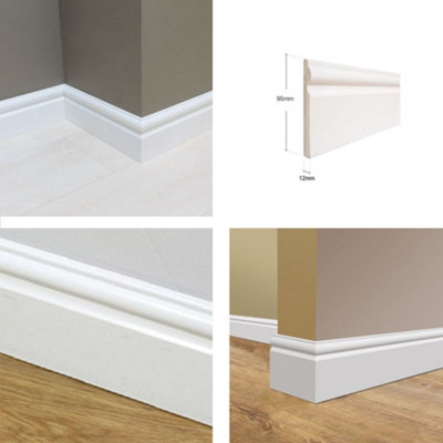 Plastic Skirting Board - Ogee Torus Architrave Trim (L)2m (W)95mm (T)12mm, Pack of 5